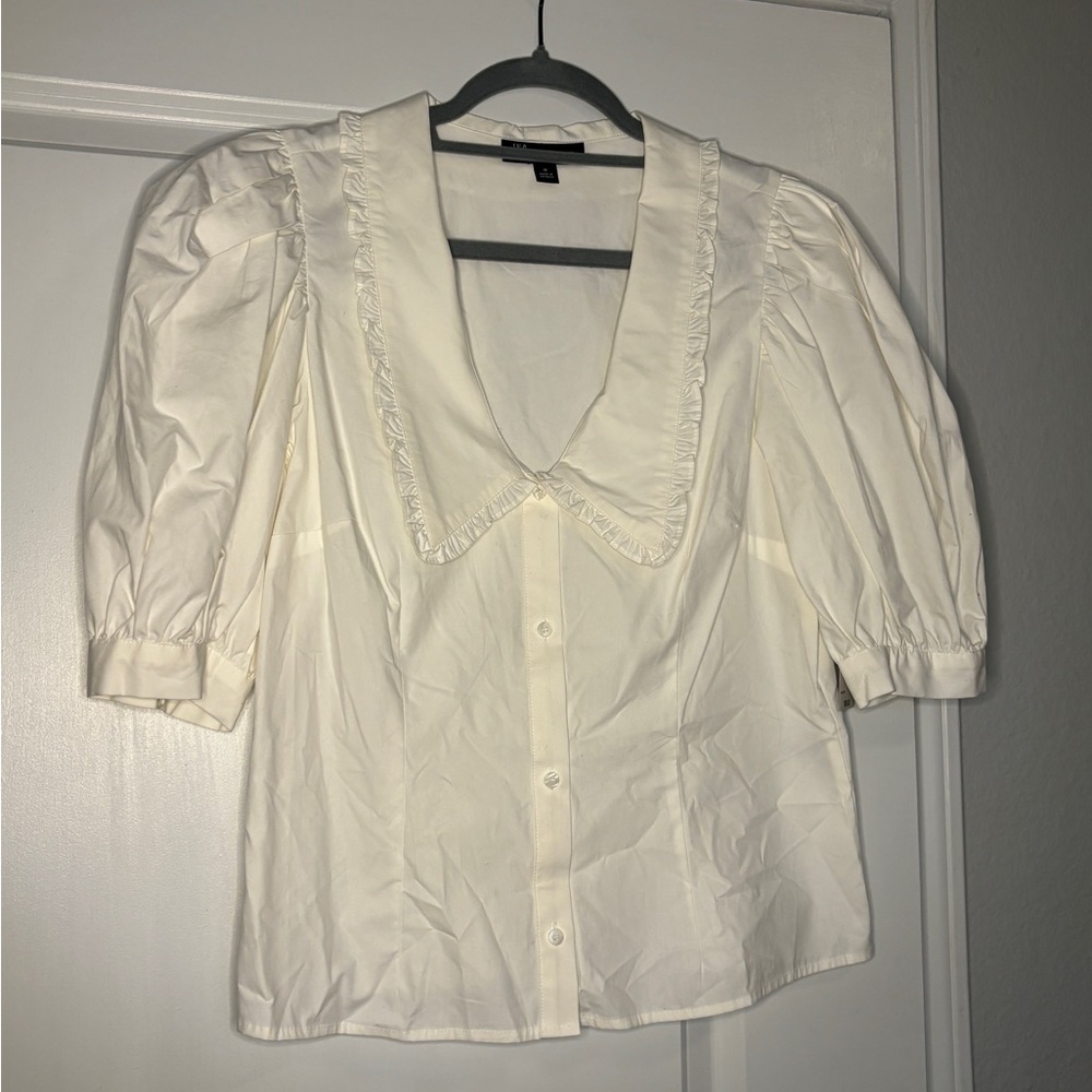 INC International Concepts Cream Blouse with Puff Sleeves